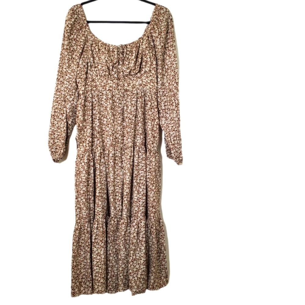 Jacquie The Label Women's Brown‎ Ditsy Floral Long Sleeve Midi Dress